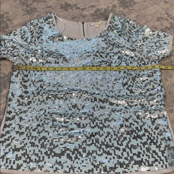 NWT Pleione Sequin Sparkle Short Sleeve Blouse Top Party Blue Silver Sz XL - Picture 4 of 9